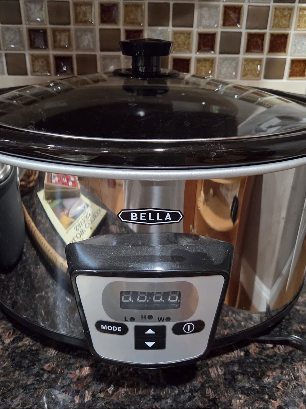 Abella Stainless Steel Slow Cooker with Black Lid and Controls